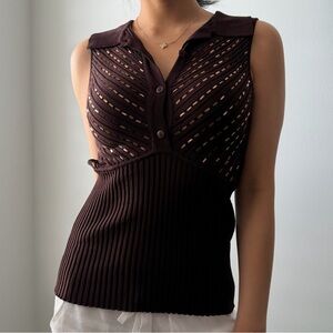 Belldini Brown Sleeveless Collared Knit Top - Medium